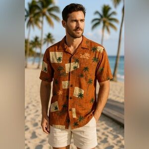 Vintage Campia Moda Hawaiian Shirt Mens Small Orange Tropical Beach Camp Florida